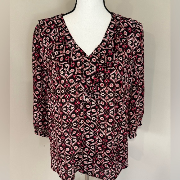 Liz Claiborne V Neck 3/4 Sleeve Floral Print Blouse - Picture 1 of 11
